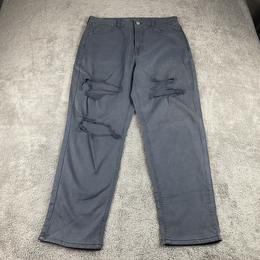 American Eagle Stretch Mom Jeans Womens 10 Short Blue Gray High Rise Distressed‎